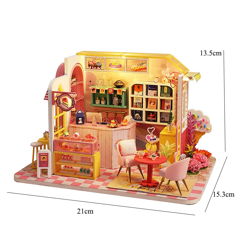 DIY 3D Wooden Puzzle Mini Doll House Assembly Building Model Room Bedroom Decoration With Furniture Lighting Dollhouse Xmas Gift