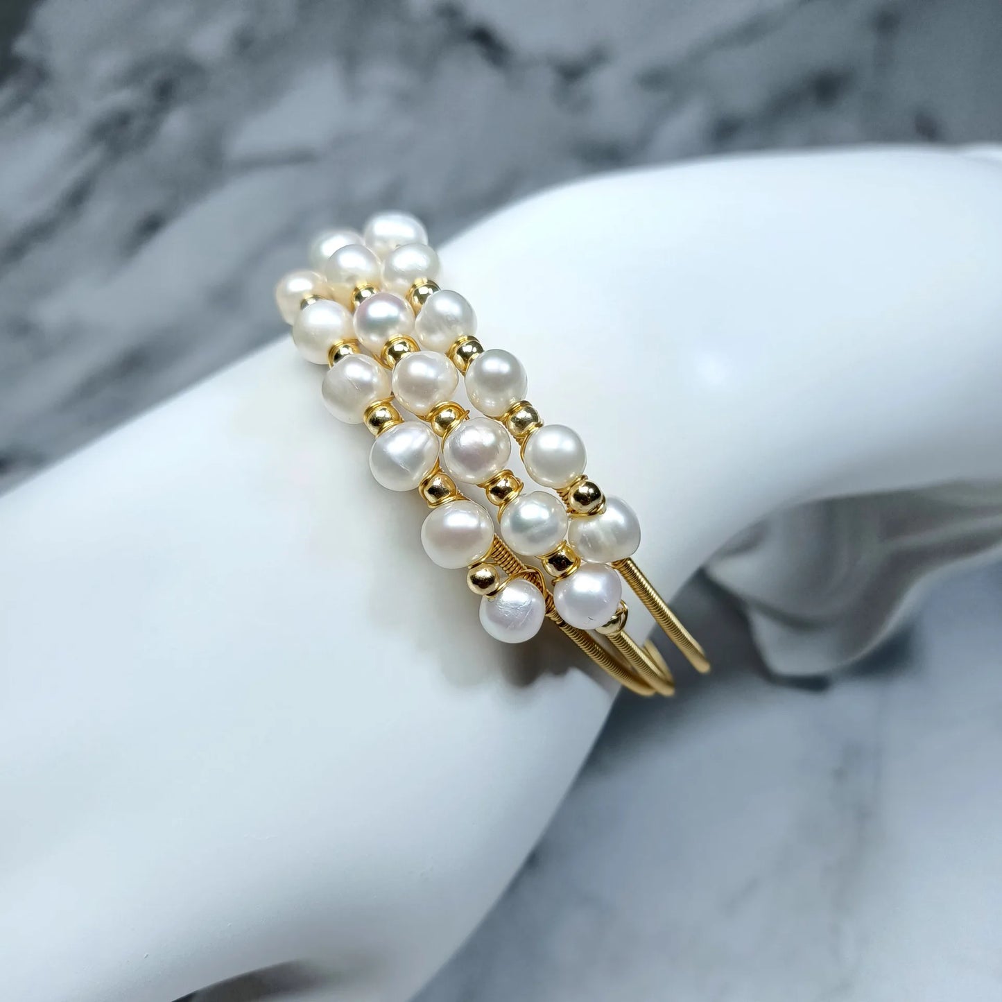High Quality 100% Natural Freshwater Pearl 14K Gold Filled Female Three Layers Bangle Promotion Christmas Gifts No Fade Cheap