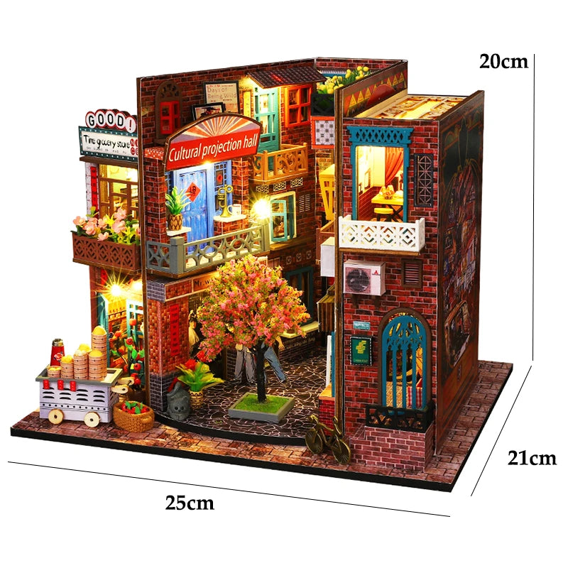 DIY 3D Wooden Puzzle Mini Doll House Assembly Building Model Room Bedroom Decoration With Furniture Lighting Dollhouse Xmas Gift