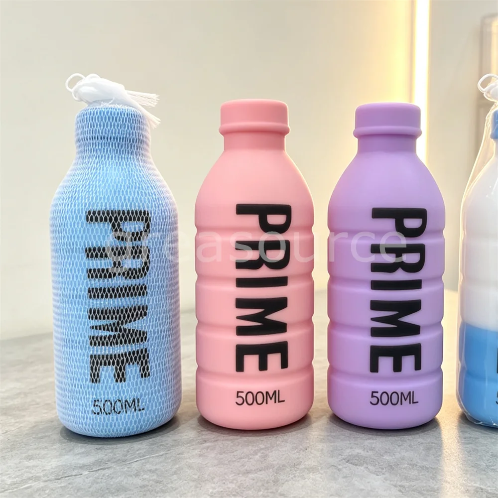 500ml Prime Drink Bottle Shaped Slow Rebound Pu Drawstring Mesh Aesthetic Desktop Ornament Beverage Shop Window Display Gift Fun