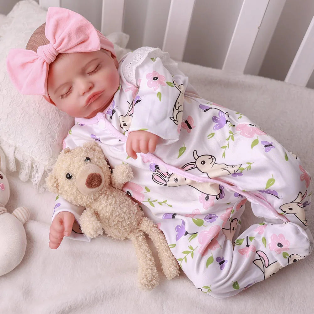 Reborn Baby Doll Like Real Silicone Vinyl Bebe Girls Realistic Sleeping Newborn Lifelike Finished Dolls with Accessories Gifts