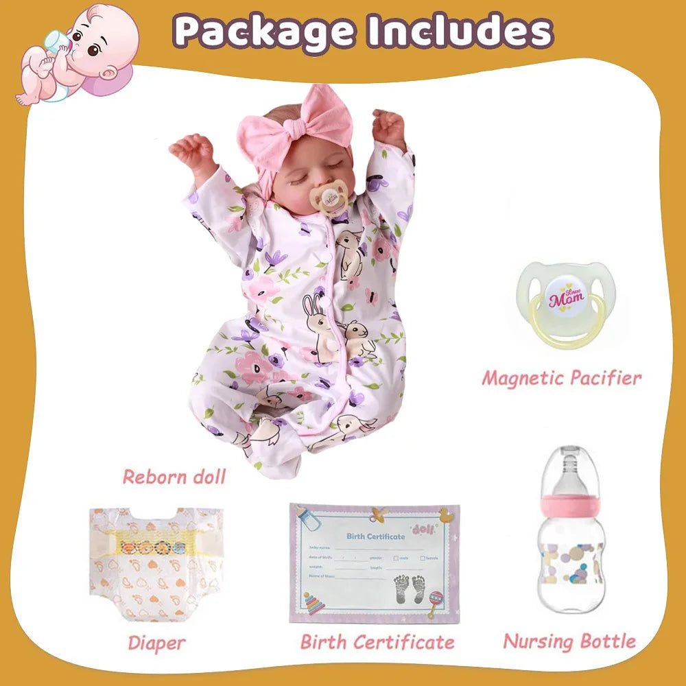 Reborn Baby Doll Like Real Silicone Vinyl Bebe Girls Realistic Sleeping Newborn Lifelike Finished Dolls with Accessories Gifts