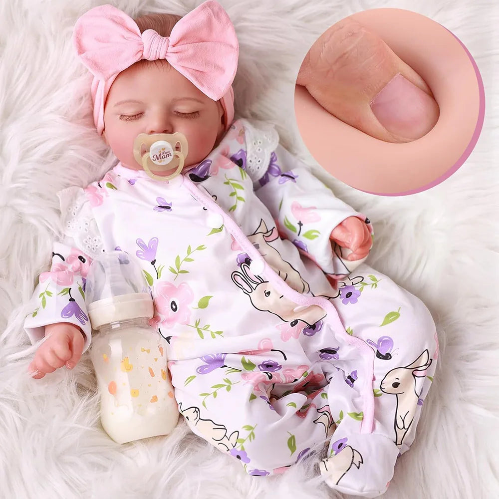 Reborn Baby Doll Like Real Silicone Vinyl Bebe Girls Realistic Sleeping Newborn Lifelike Finished Dolls with Accessories Gifts