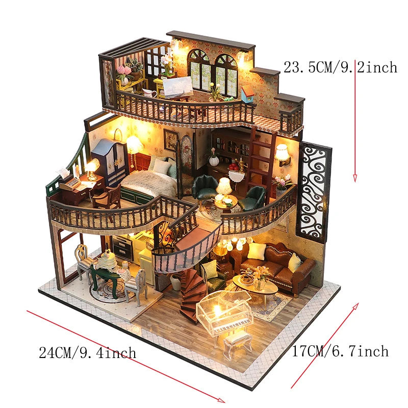 DIY 3D Wooden Puzzle Mini Doll House Assembly Building Model Room Bedroom Decoration With Furniture Lighting Dollhouse Xmas Gift