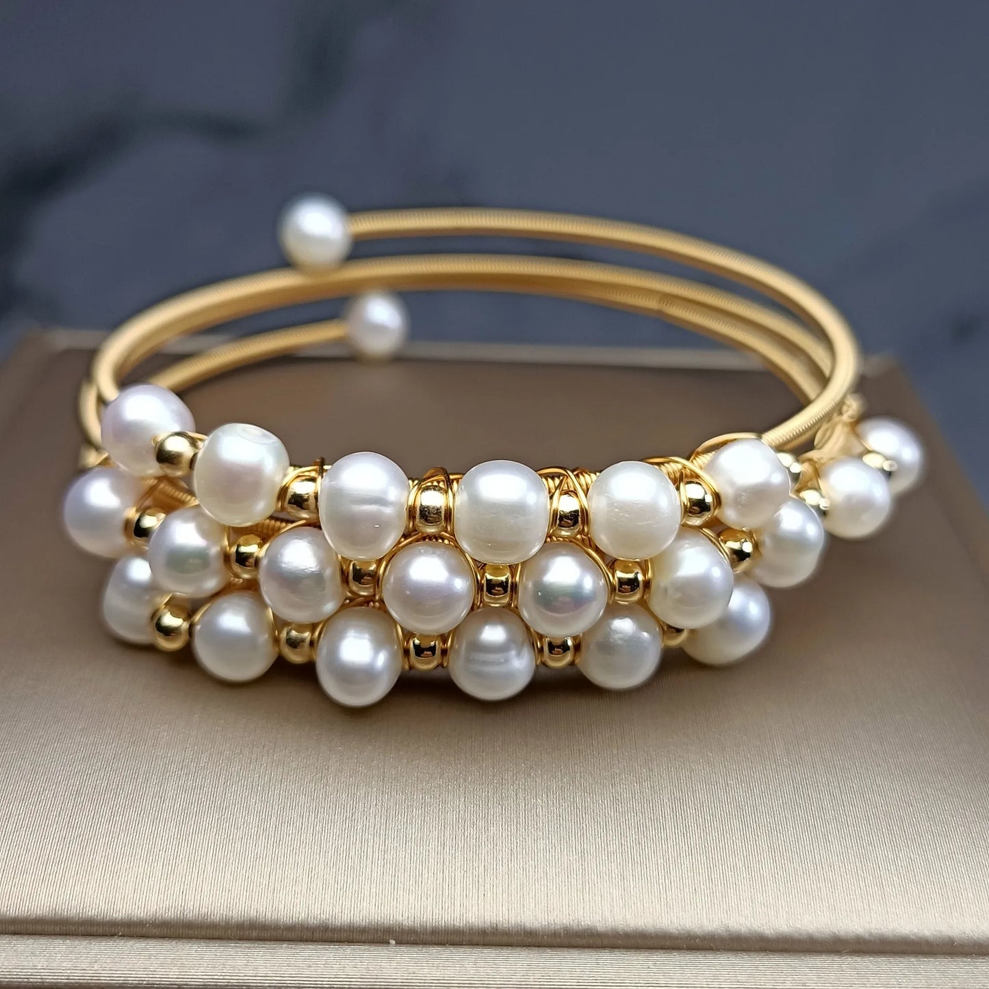 High Quality 100% Natural Freshwater Pearl 14K Gold Filled Female Three Layers Bangle Promotion Christmas Gifts No Fade Cheap