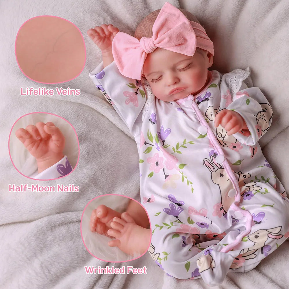 Reborn Baby Doll Like Real Silicone Vinyl Bebe Girls Realistic Sleeping Newborn Lifelike Finished Dolls with Accessories Gifts